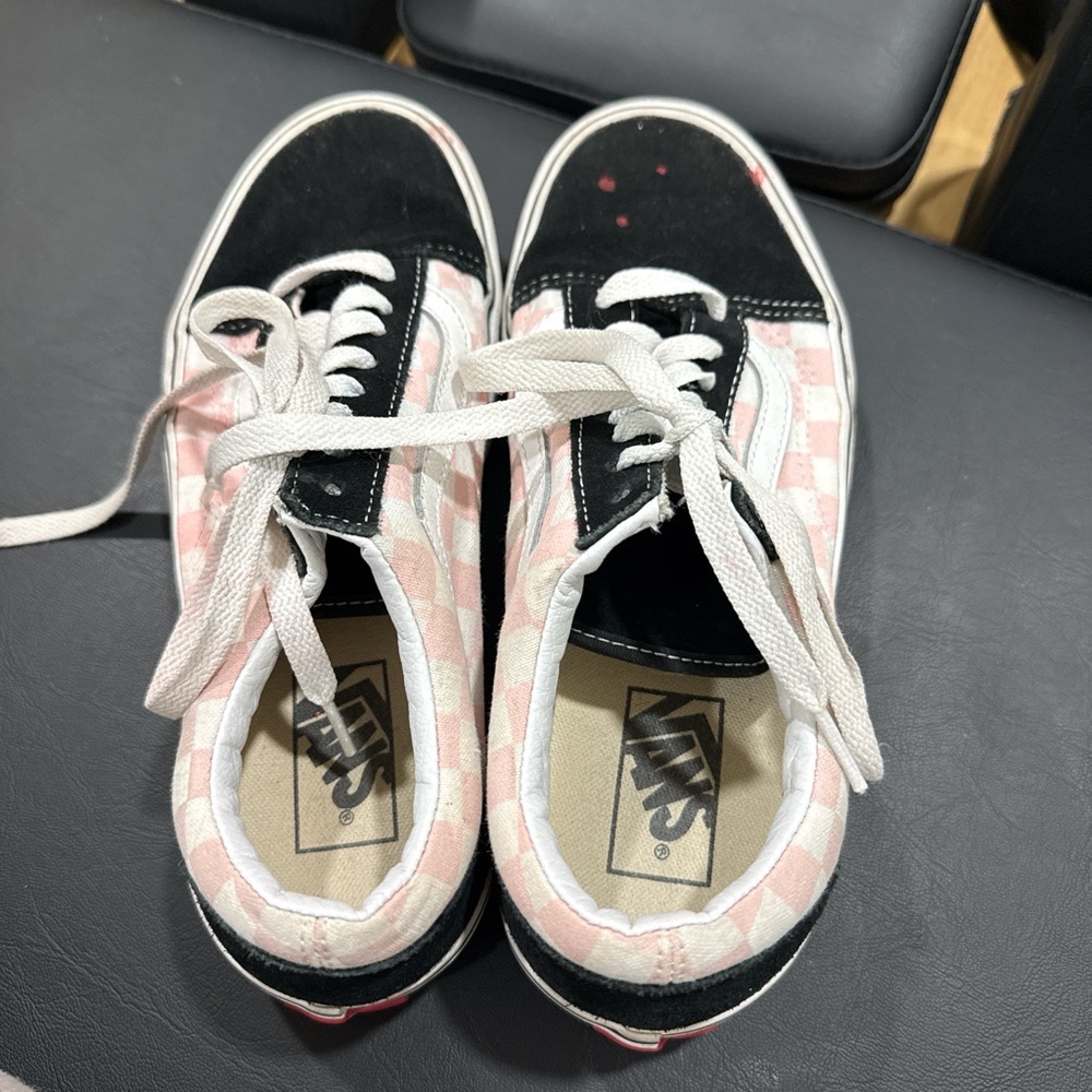 Vans Pink and Black Checkerboard Old Skool Sneakers